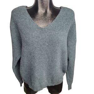 Sage The Label V Neck Twist Knot Back Knit Slouchy Sweater Size M
